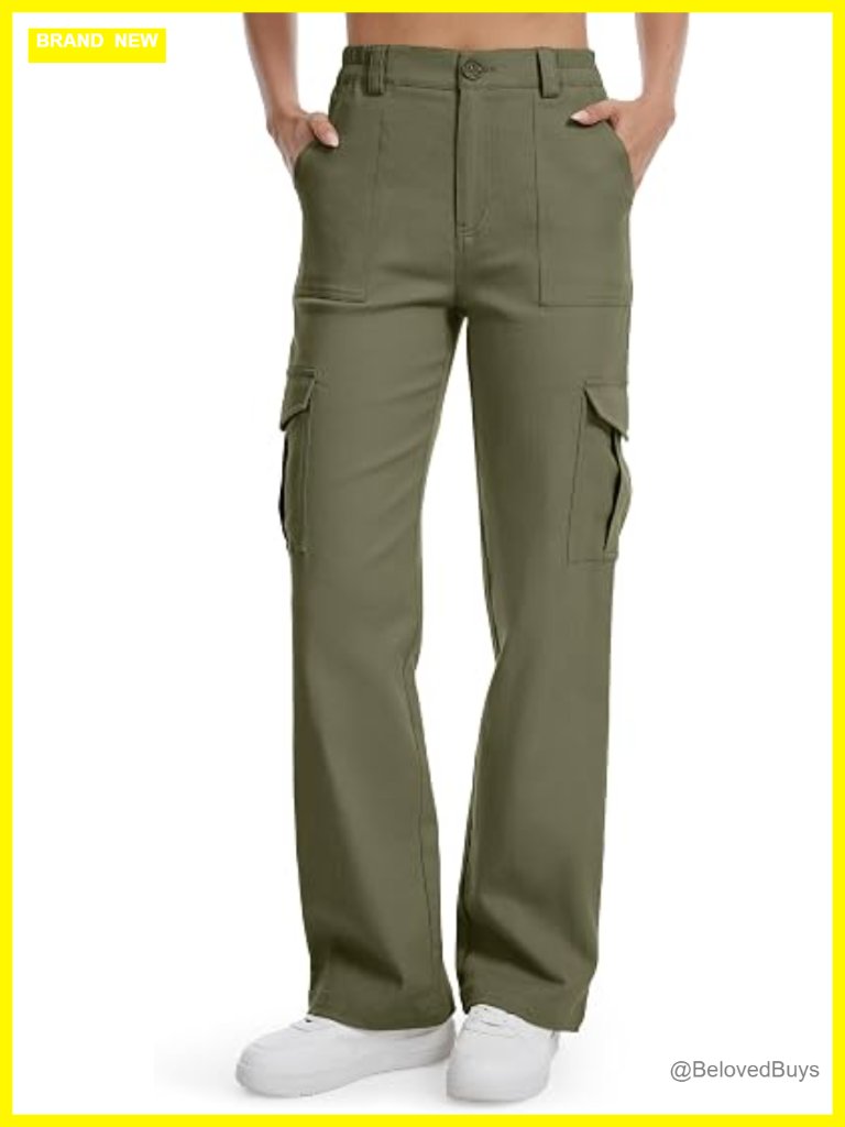 Women's Extra Long Inseam Cargo Pants Straight Leg Casual Relaxed Cotton Twill